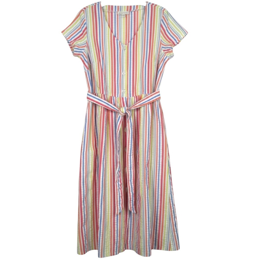 WOMAN WITHIN Multicolor STRIPES Seersucker POCKETS Button-Down SHIRT DRESS 16W